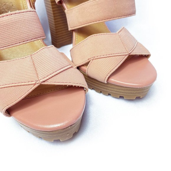 Report Women's Natural Tan Straps Platform Heels Size 7 - Picture 2 of 7